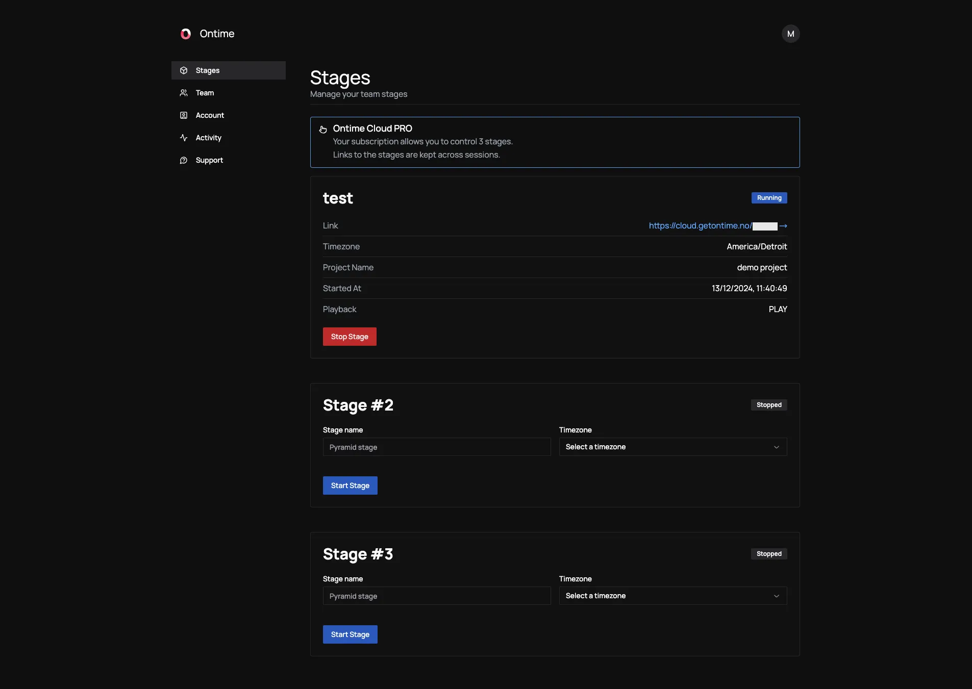 Dashboard stages