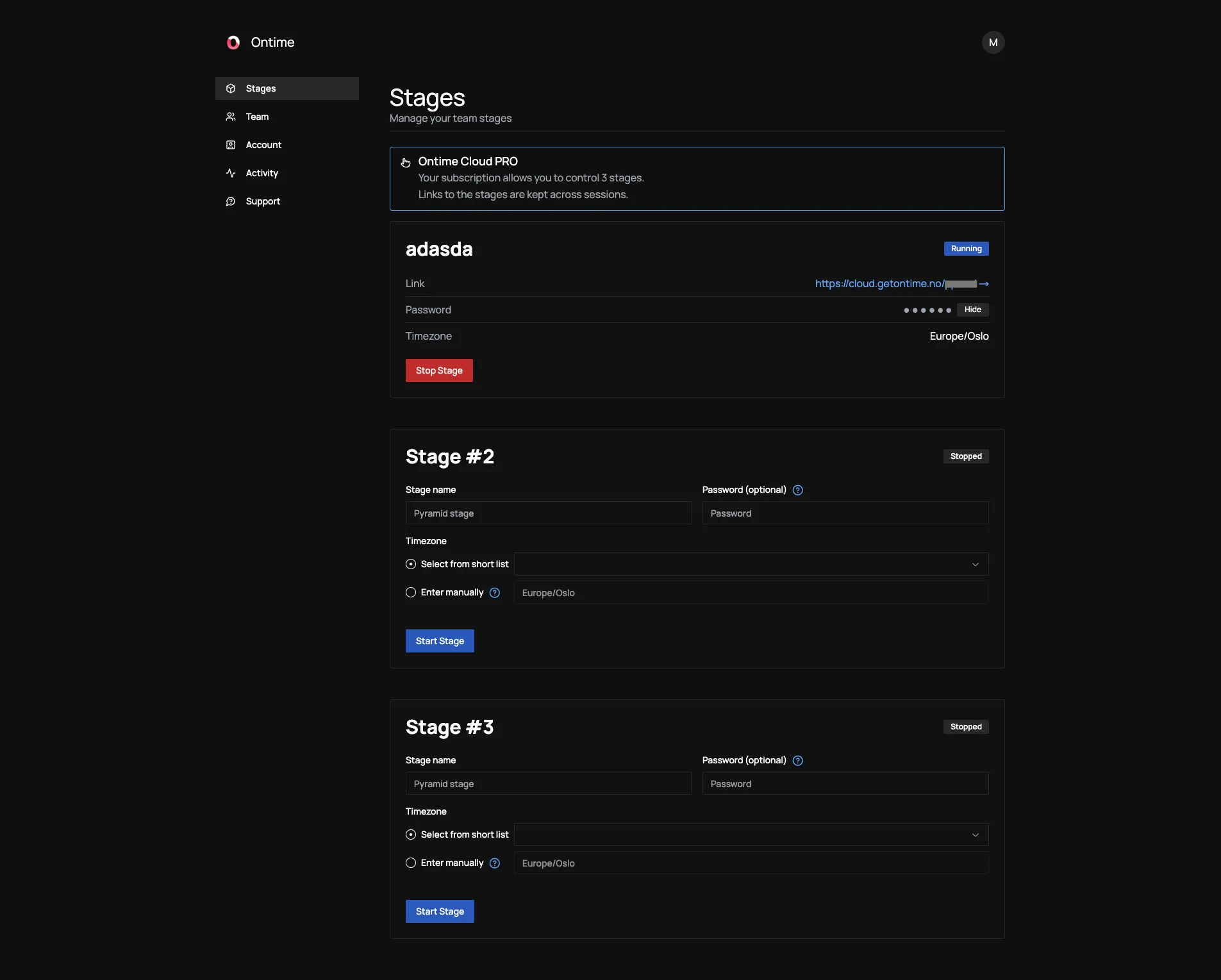 Dashboard stages