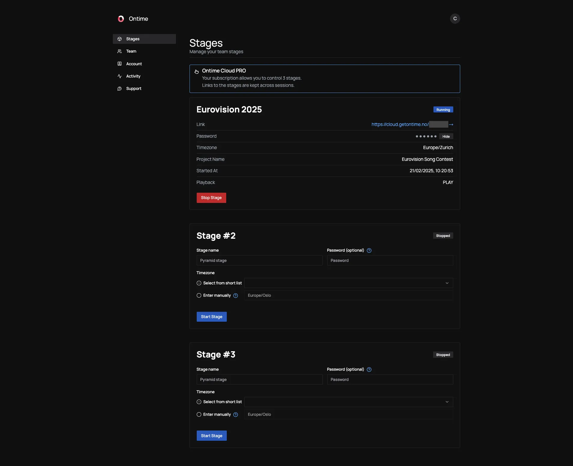 Dashboard stages