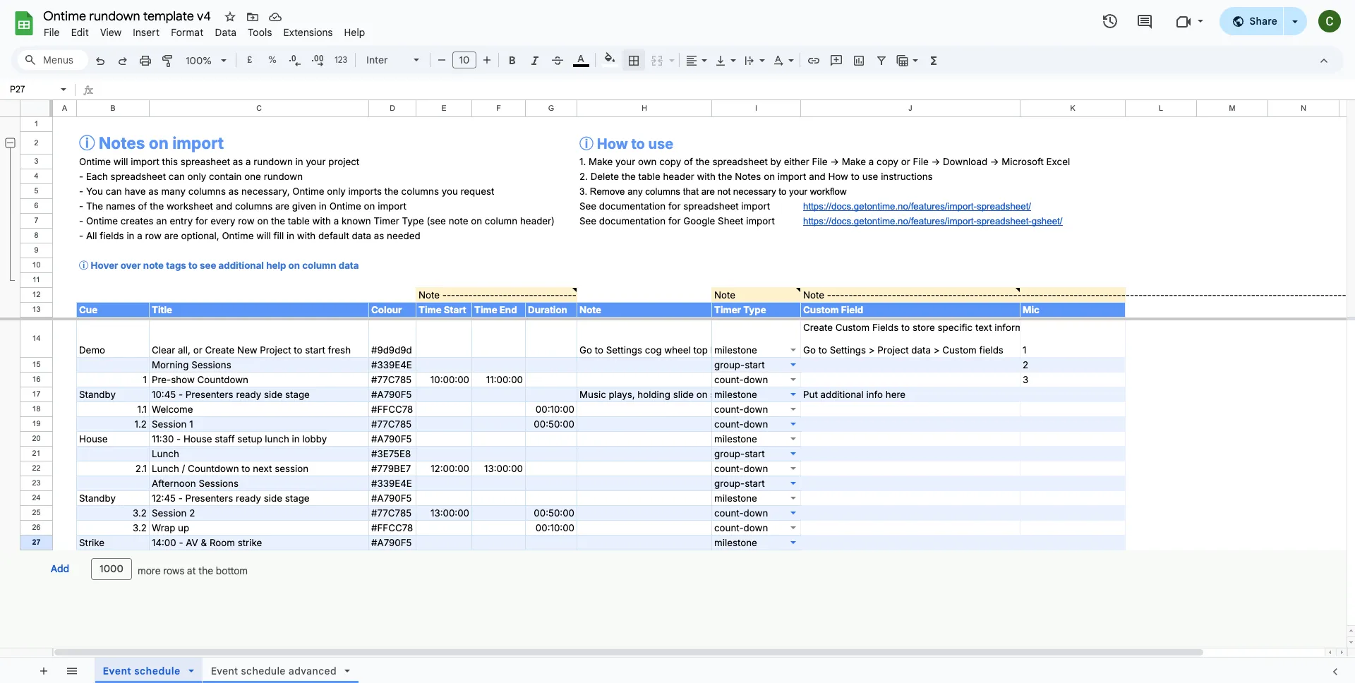 Spreadsheet template